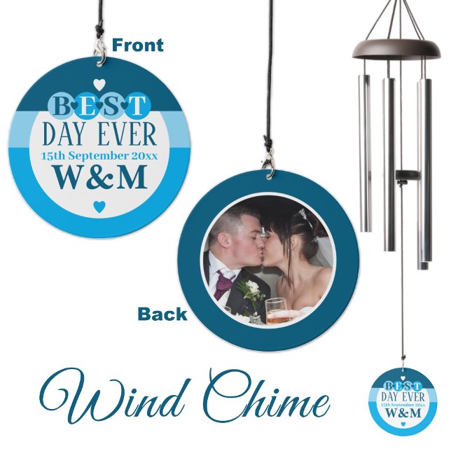 Wedding best day add date photo blue wind chime  (Creator Uploaded)