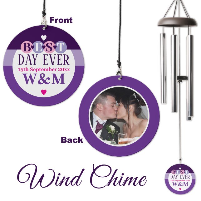 Wedding best day add date photo purple wind chime  (Creator Uploaded)