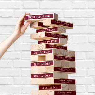 Wedding Best Day Ever Burgundy Topple Tower