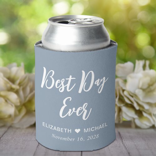 Wedding Best Day Ever Dusty Blue Can Cooler