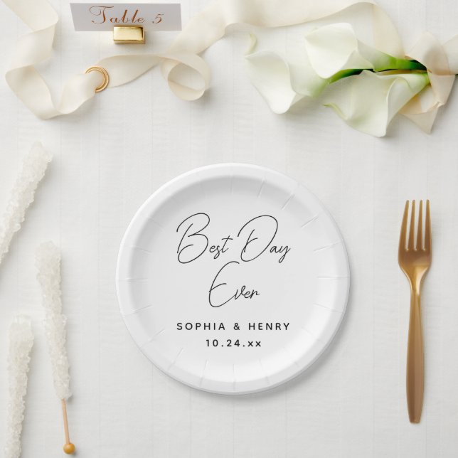 Wedding Best Day Ever Modern Elegant Paper Plates (Wedding)