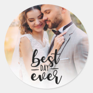 Wedding Best Day Ever Photo Classic Round Sticker