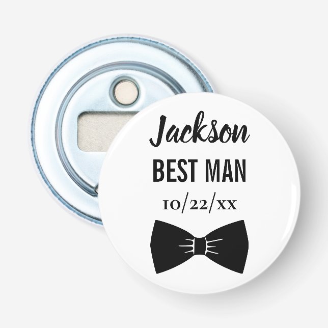 Wedding Best Man Bachelor Party Black Bow Tie Bottle Opener (Front)