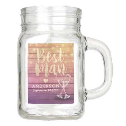 Wedding Best Man Champagne Glass Wood String Light Mason Jar