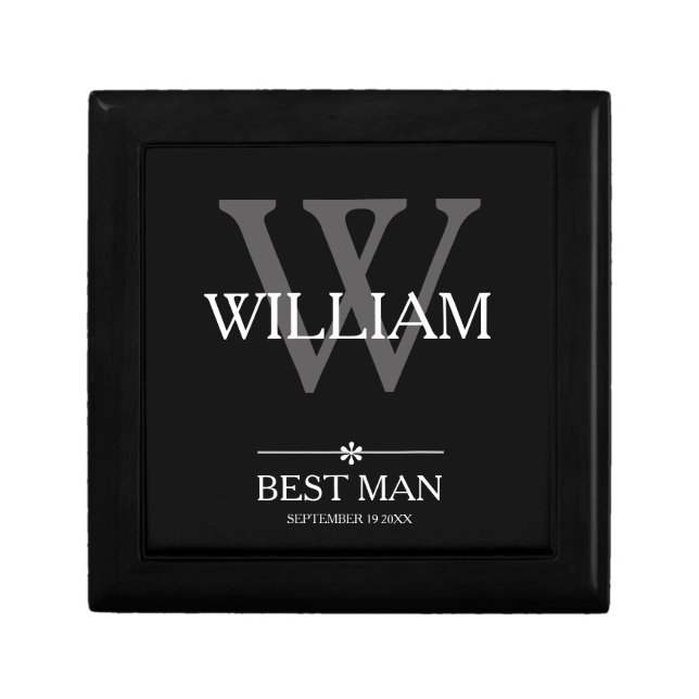 Wedding Best Man Gift Custom Name Modern Cute Box (Front)