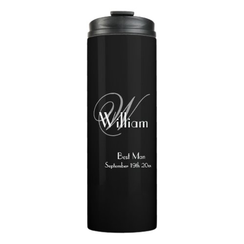 Wedding Best Man Gift Elegant Monogram Chic Black  Thermal Tumbler