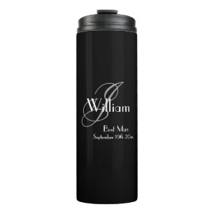 Wedding Best Man Gift Elegant Monogram Cool Black Thermal Tumbler