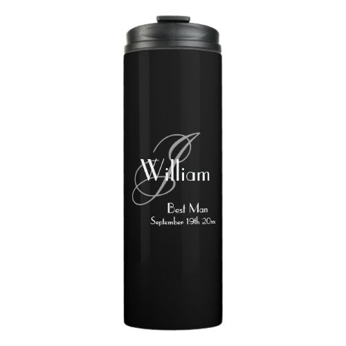 Wedding Best Man Gift Elegant Monogram Cool Black  Thermal Tumbler