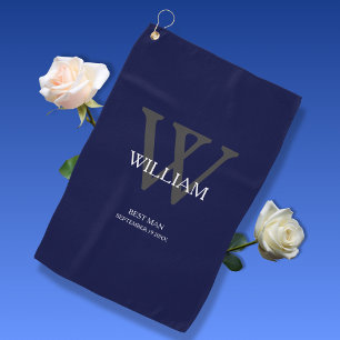 Wedding Best Man Gift Elegant Monogram Navy Blue Golf Towel