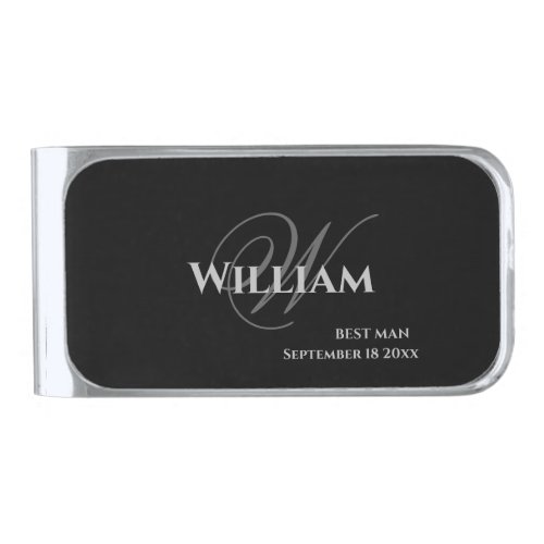 Wedding Best Man Gift Elegant Monogram Script Cool Silver Finish Money Clip