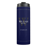 Wedding Best Man Gift Modern Monogram Cool Navy Thermal Tumbler