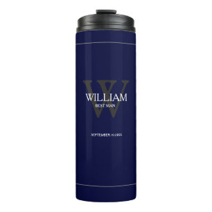 Wedding Best Man Gift Modern Monogram Cool Navy Thermal Tumbler