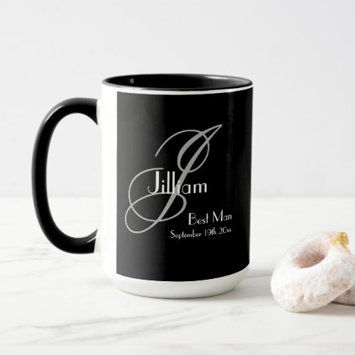  Wedding Best Man Gift Modern Monogram Name Black  Mug