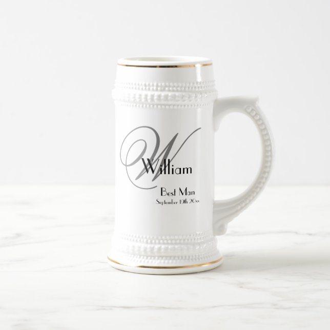 Wedding Best Man Gift Modern Monogram + Name Cool  Beer Stein (Right)