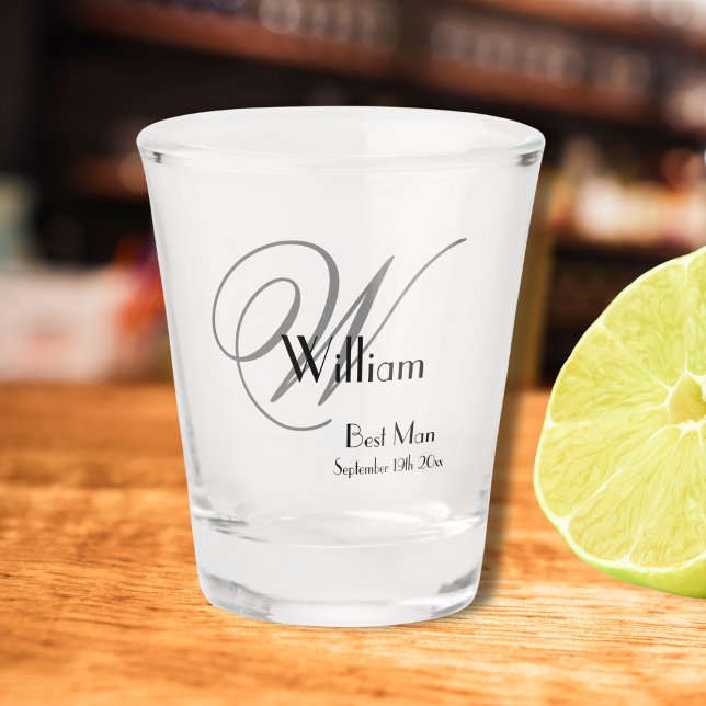 Wedding Best Man Gift Modern Monogram & Name Cool Shot Glass (A Lovely gift for your Best Man.)