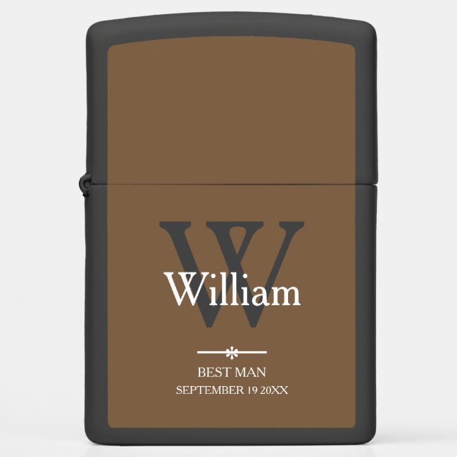 Wedding Best Man Gift Modern Monogram + Name Cool  Zippo Lighter (Front)