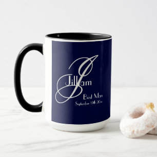  Wedding Best Man Gift Modern Monogram Name Navy  Mug