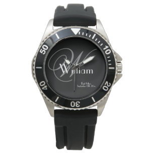 Wedding Best Man Gift Modern Monogram Name Sporty Watch