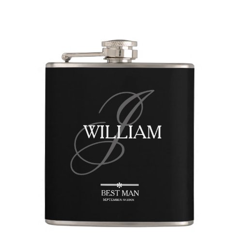 Wedding Best Man Gift Monogram  Name Modern Cool  Flask