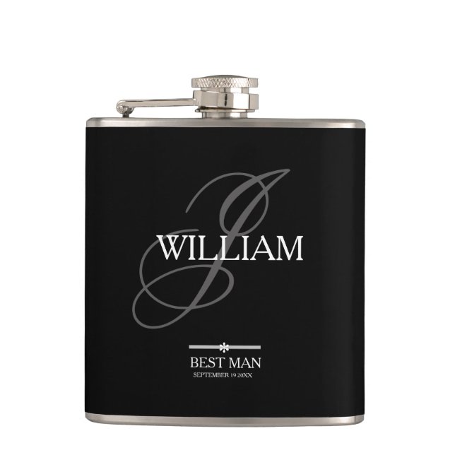 Wedding Best Man Gift Monogram + Name Modern Cool  Flask (Front)