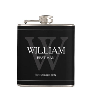 Wedding Best Man Gift Script Name Cool Chic Black Flask