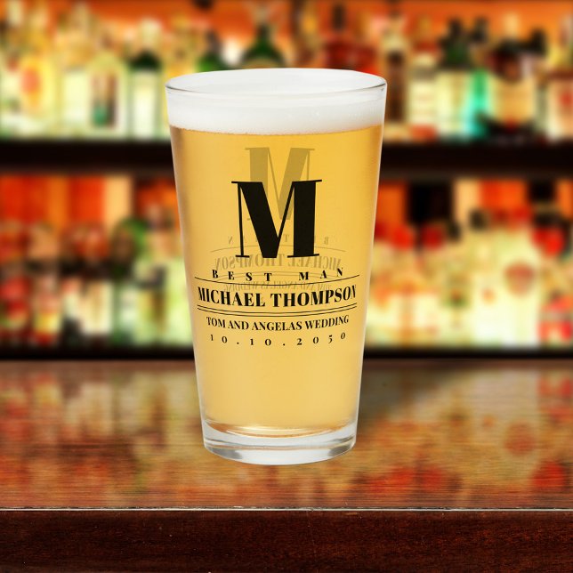 Wedding Best Man Modern Monogram Simple Glass (Creator Uploaded)