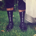 Wedding Best Man Personalized Black Socks<br><div class="desc">Dress the men of your wedding party with coordinating personalized socks. "Best Man" is written down the front of the socks in bold white typography. Personalize these keepsake socks with your first names and wedding date in simple white typography.</div>