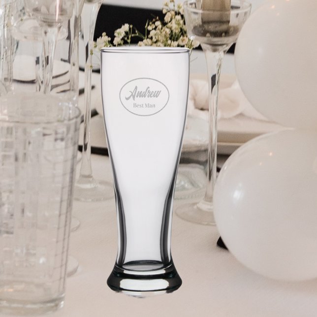 Wedding Best Man Stylized Name Etched Pilsner Glass (In Situ Wedding)