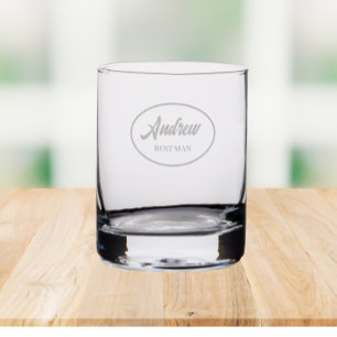 Wedding Best Man Stylized Name Etched Rocks Glass