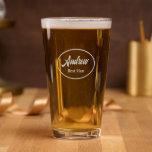 Wedding Best Man Stylized Name Pint Glass<br><div class="desc">Pint glass for the Best Man in your wedding party that features an etched,  oval design with groomsman's name in stylized script. Also a great party supply idea for a bachelor party! Personalize your glass by editing and replacing name with your own. Also available in other glassware styles.</div>