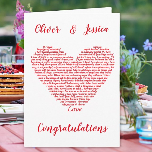 Wedding Bible Quote 1 Corinthians 13 Love Heart Card (1 Corinthians 13 love bible quote personalized wedding congratulations greetings card)