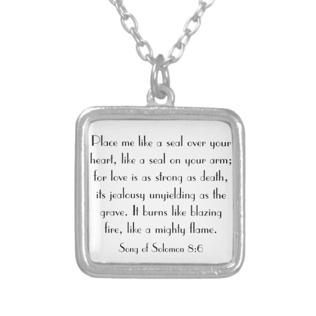wedding bible verse Song of Solomon 8:6 Silver Plated Necklace (Front)