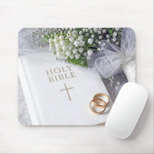 Wedding Bible with Lily of the Valley Bouquet Mouse Pad