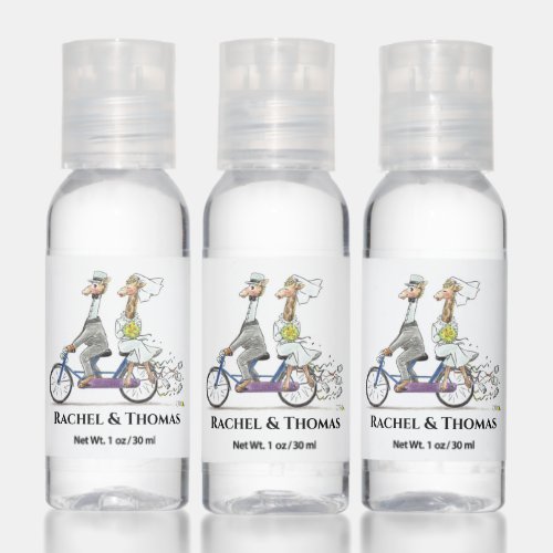 wedding bicycle bride and groom add your names hand sanitizer