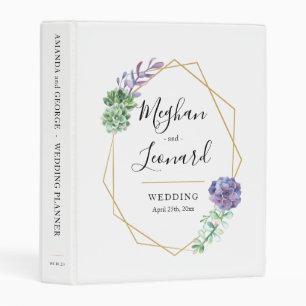 Wedding binder 3 rings Purple Succulents