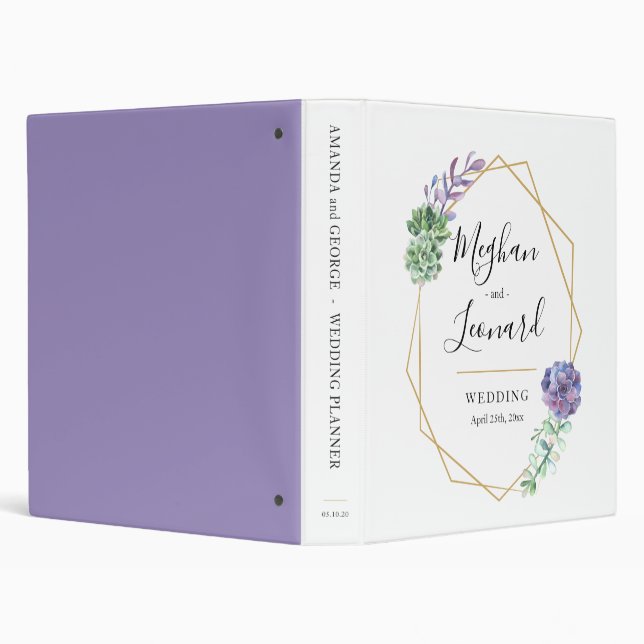 Wedding binder 3 rings Purple Succulents (Background)