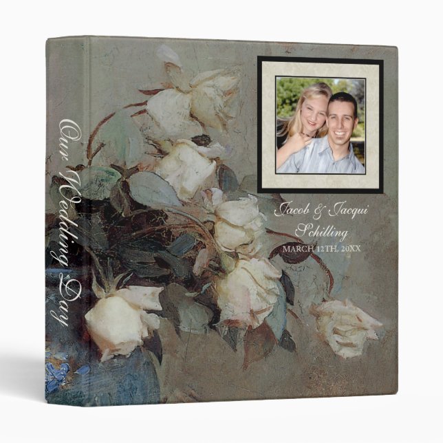 Wedding Binder - Impressionist Cream Pink Roses (Front/Spine)