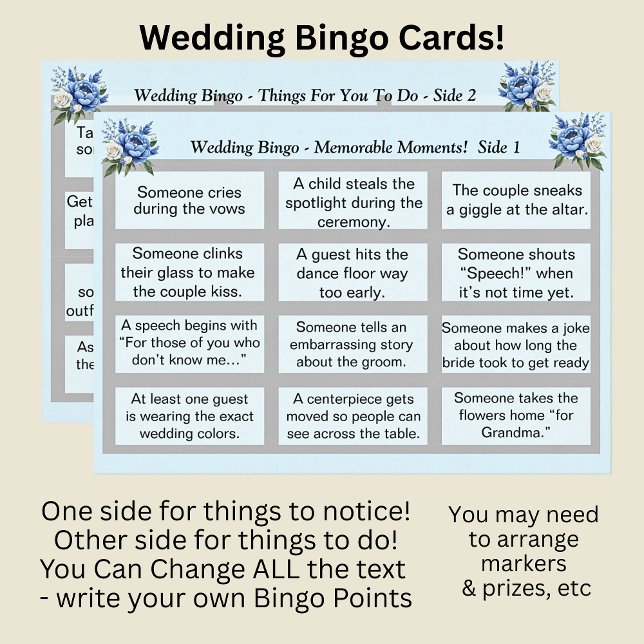 Wedding BINGO!  Blue Peony Set Card (Creator Uploaded)