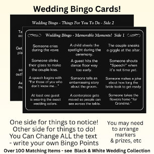 Wedding BINGO! Game for Guests Black White Card