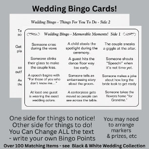Wedding BINGO! Game for Guests Black White Card