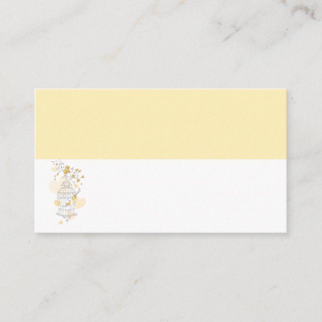 Wedding bird cage yellow white place cards (Front)