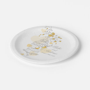Grey Wedding Paper Plates Zazzle Wedding Birdcage Birds Yellow Custom Paper Plate