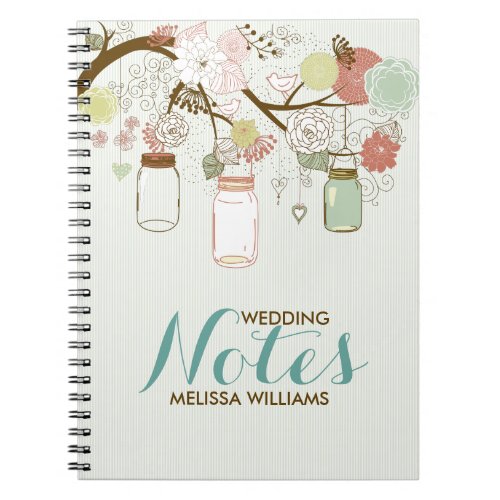 Wedding Birds and Flowers  Mason Jars Notebook