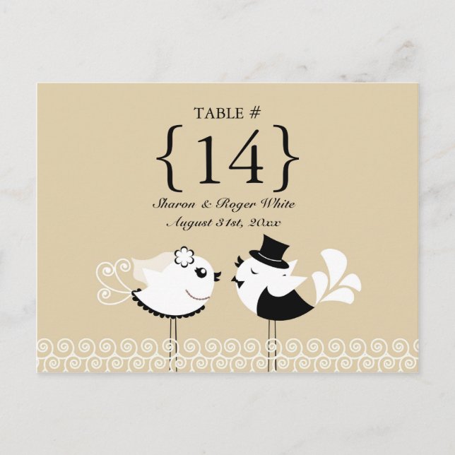 Wedding Birds Table Number Seats Cards (Front)