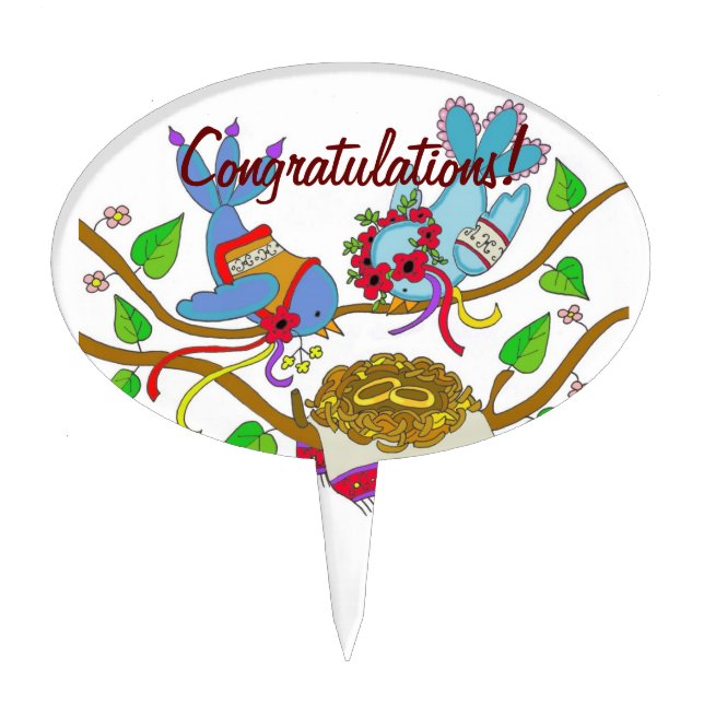 Wedding Birds Ukrainian Folk Art Cake Topper (Front)