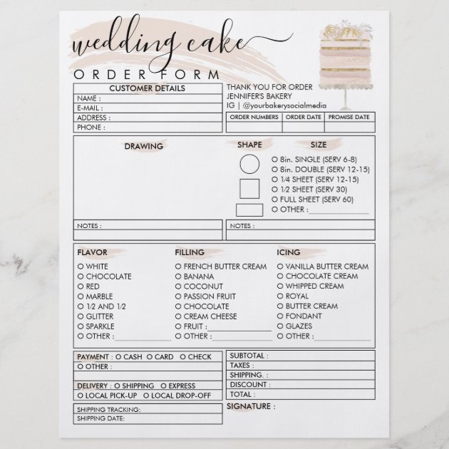 Cake Order Form Template | 123FormBuilder