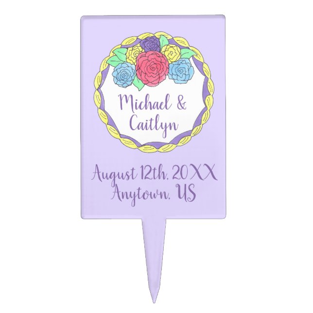 Wedding Birthday Bridal Shower Floral Round Cake Cake Topper (Front)