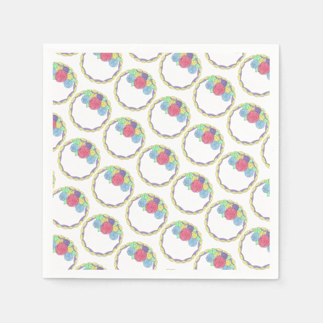 Wedding Birthday Bridal Shower Floral Round Cake Napkins (Front)