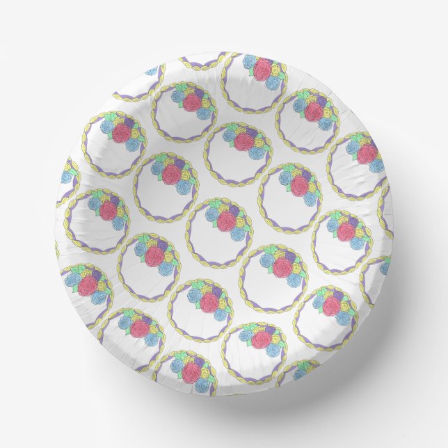 Wedding Birthday Bridal Shower Floral Round Cake Paper Bowls (Front)