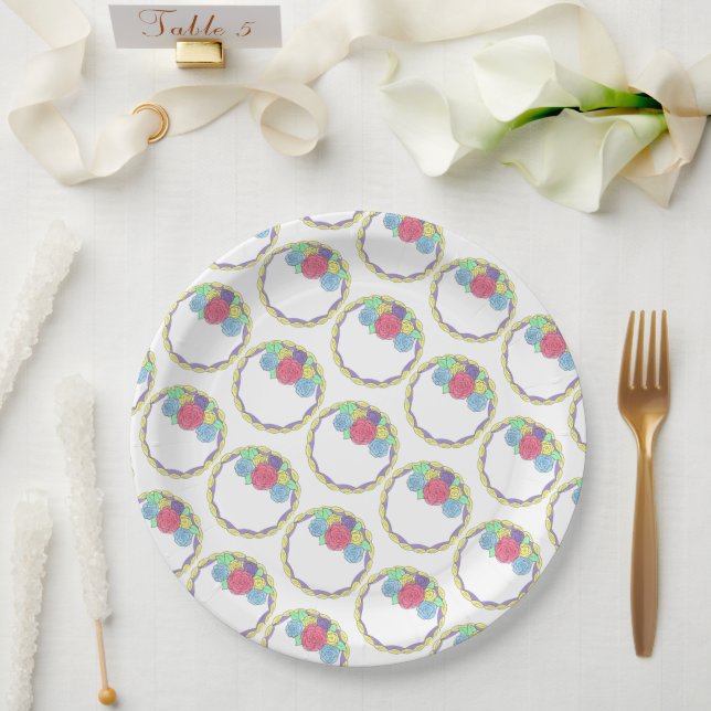 Wedding Birthday Bridal Shower Floral Round Cake Paper Plates (Wedding)